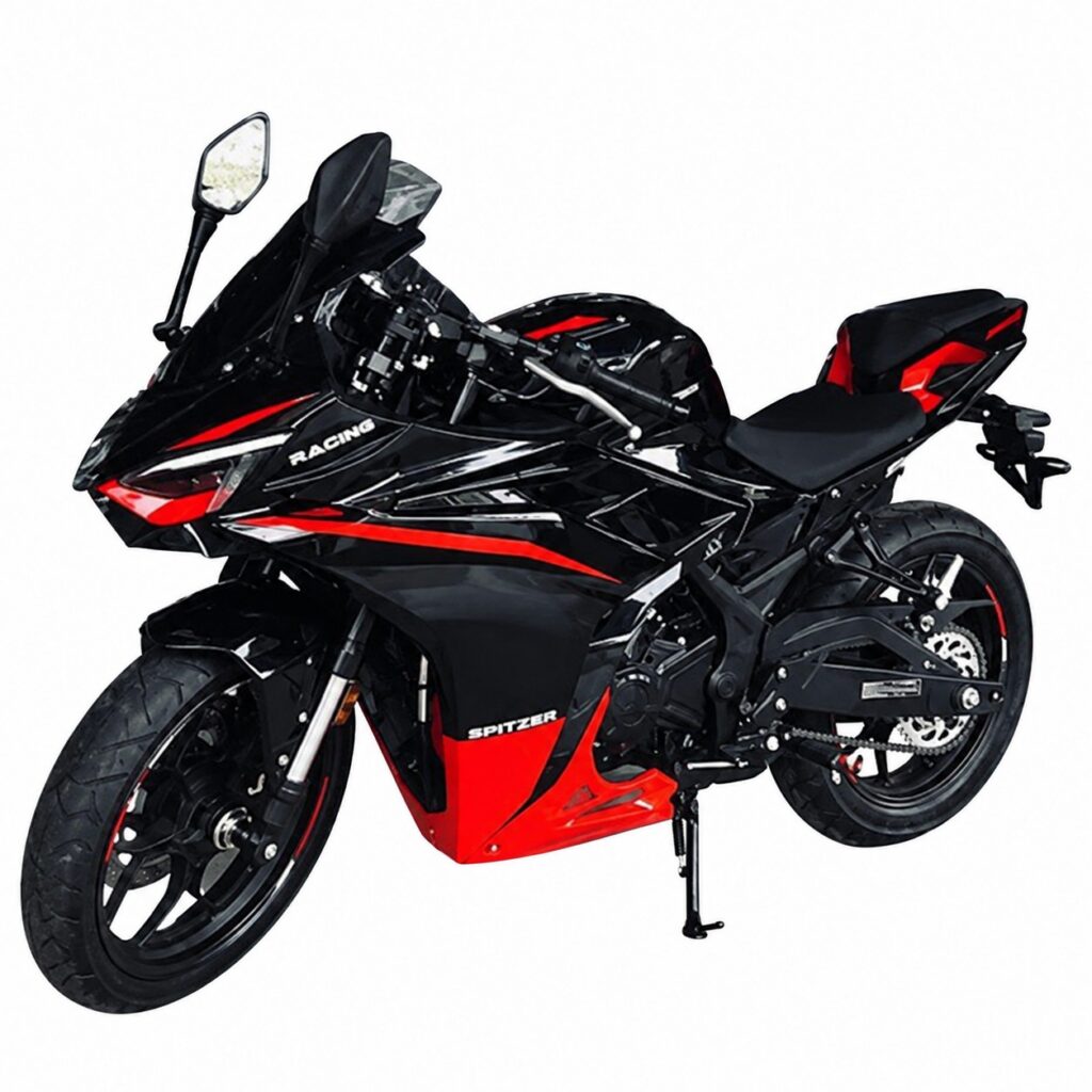 Freedom Spitzer GP2 250 negra con rojo sobre fondo blanco