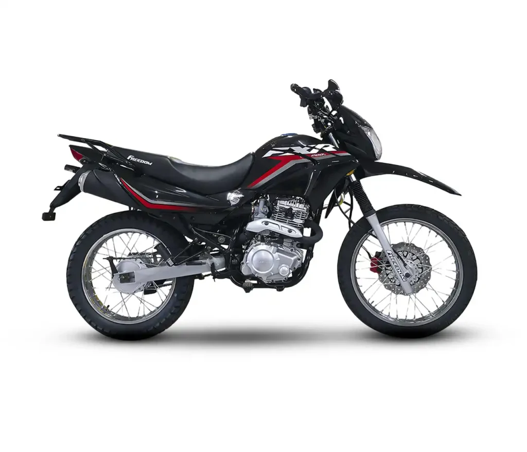 Freedom FXR 200 negra con detalles rojos y grises, nuevo diseño