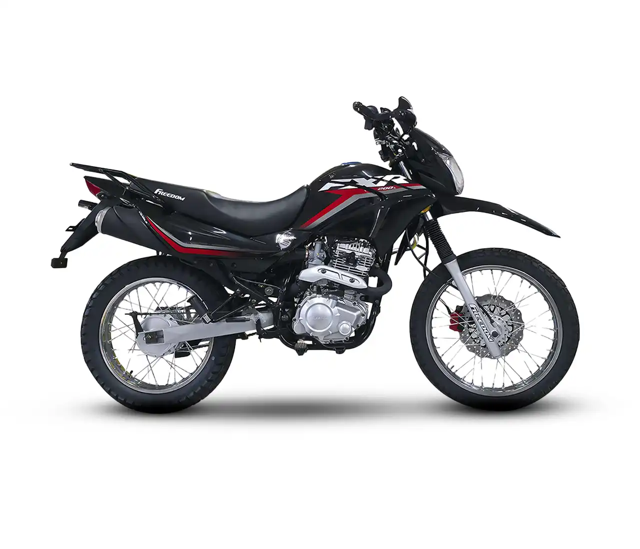 Freedom FXR 200 negra con detalles rojos y grises, nuevo diseño